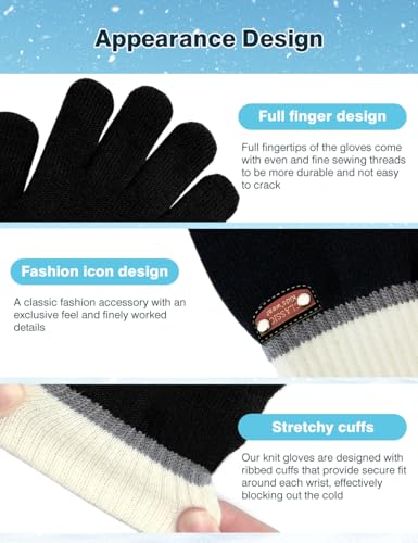 6 Pairs of Kids Gloves Knitted Wool Gloves Children Full Fingers Stretchy Warm Mittens for Boys Girls3