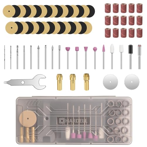 HARDELL 69pcs Rotary Tool Accessories, Power Rotary Tool Accessories kit with 1.0/1.6/2.3mm Diameter Shanks, Universal Rotary Tool Bits for Woodworking, Drilling, Engraving, Polishing, Carving