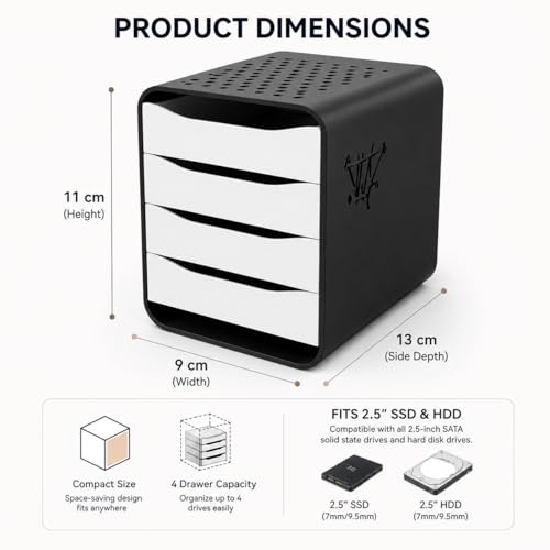 Image of 4 Tray Storage Box for 2.5 inch HDD /SSD Stacker Enclosure | External SATA Hard Drive Dock | Stackable Shockproof HDD Caddy | RAID Storage Rack for Desktop Backup & Data Organization,Enclosure ONLY(Brown)