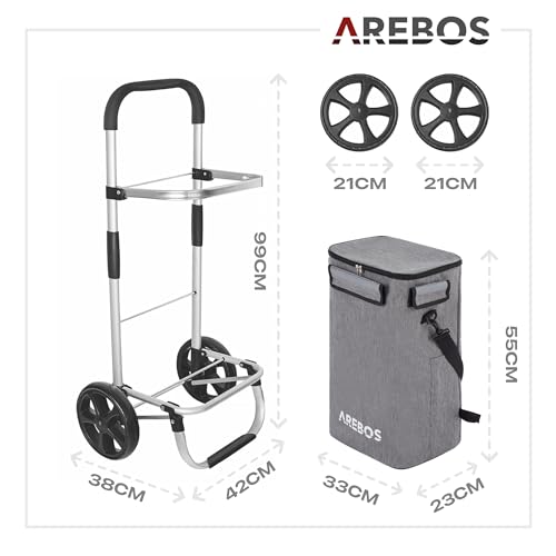 Arebos 3in1 Einkaufstrolley | Trolley groß 56 Liter | Einkaufswagen mit Kühlfach | Einkaufstasche mit Rollen | Klappbarer Shopper | klappbar Tasche abnehmbar | Einkaufsroller, Handwagen | Grau – Bild 8