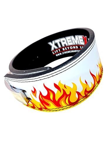 Image of Xtremex 13mm Weightlifting Lever Belt Powerlifting Belt for Men and Women Flame (White, XL)