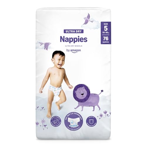 Marca Amazon - Mama Bear Pañales ultra-secos, Talla 5 (10-16 kg), Con canales, Bianco, 76 Unidad (1 Paquetes de 76) - Nueva versión