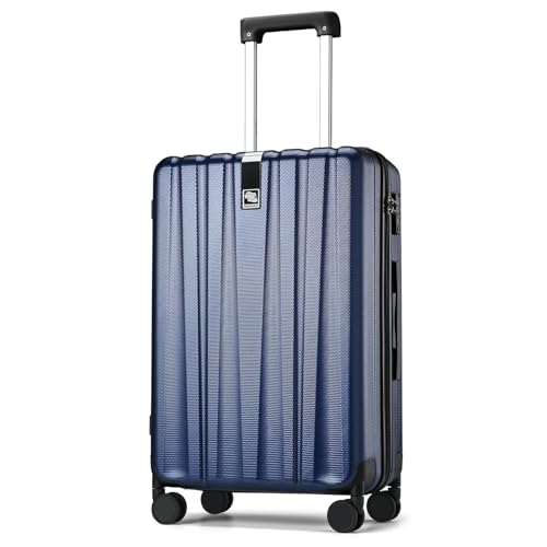 Image of Hanke 24 Inch Luggage Suitcases With Spinner Wheels Lightweight PC Hard Shell Rolling Suitcase With Travel Locks,Checked-Medium 24-Inch(Dark Blue)