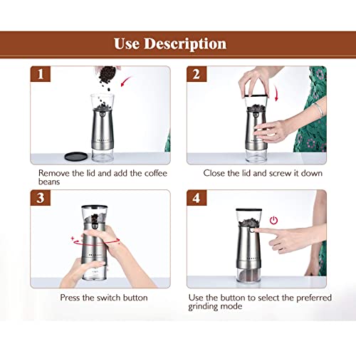 ywewsq Molinillo de café eléctrico USB Ajustable para Uso en el hogar y la Oficina, Molinillo Profesional de Granos de… - Imagen 3