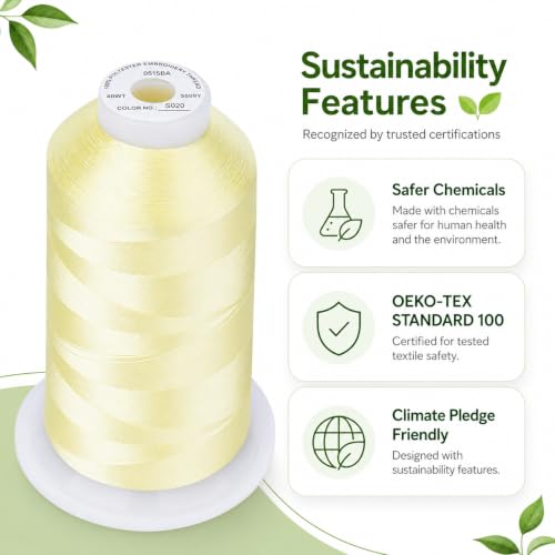 Image of Simthread 5500Yds /5000M 40WT Polyester Embroidery Thread Soft Lemon S020 | High-yardage 5000M spool offers smooth feeding and stable 40WT polyester thread for home and commercial embroidery machines.