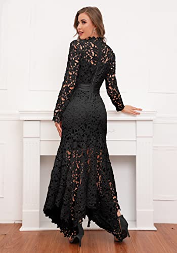 IWFEV Hollow Lace Maxi Dress - Floor-Length Lace-Up Asymmetrical Elegant Long Dress3