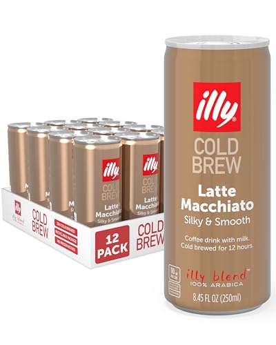 illy Ready To Drink, Latte Macchiato Cold Brew Coffee Cans, 100% Arabica, Premium Italian Coffee, 8.45oz, 12 Pack