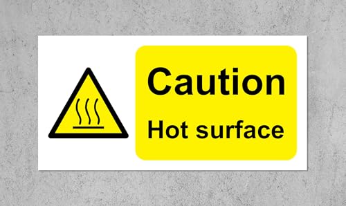 Caution Hot Surface Safety Sign - Self Adhesive Sticker 100mm x 50mm (Pack of Ten)