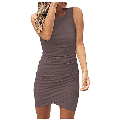 Robe froncée col rond femmes mince sans manches mini coupe décontractée croix dos