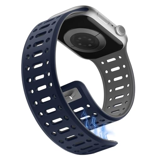 Sixmoat磁気バンドコンパチブルApple Watchバンド42mm(Series 10/11) 41mm 40mm 38mm男女兼用通気性シリコンスポーツバンドiWatch Series 11 10 9 8 7 6 5 4 3 SE 対応, ダークブ