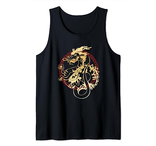 Asian Dragon Oriental With Red Chinese Wind Round Border Camiseta sin Mangas
