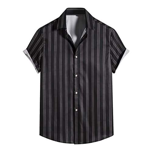 Camisa de manga corta para hombre, estilo hawaiano, estilo informal, informal, informal, informal, vintage, elegante, para el tiempo libre, cuello para hombre, de manga corta, B_negro., M