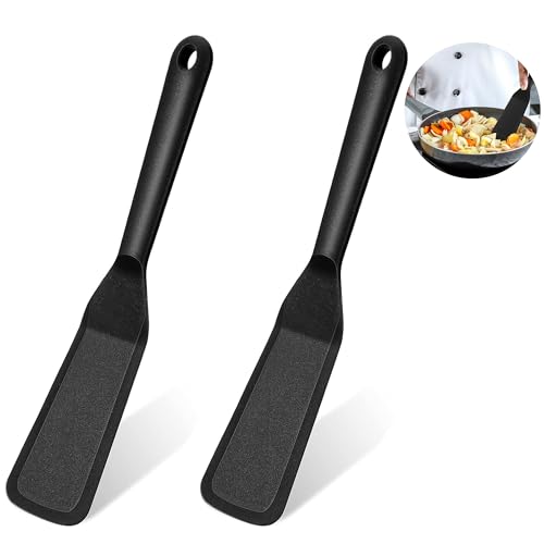 2 Stücke Schwarz Pfannenwender Silikon Spatel Antihaft Silicone Spatula Wende,Hitzebeständig Pfannkuchen Omelett Spatel Spatula Silicone für Kochen Ei Burger Pizza Steak Omelette Crepes