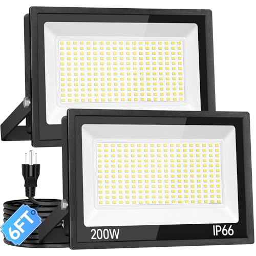 ISUERFY 200W LED Flood Light Outdoor with Plug, 24000Lm Super
