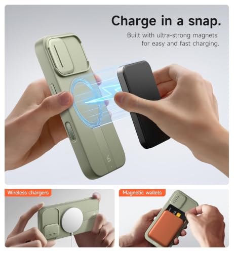 Image of SURITCH for iPhone 17 Case with Camera Control Cover, Camera Slide Cover and Adjustable Kickstand, Compatible with MagSafe, Shockproof Bumper Protective Cases 6.3 Inch, Green