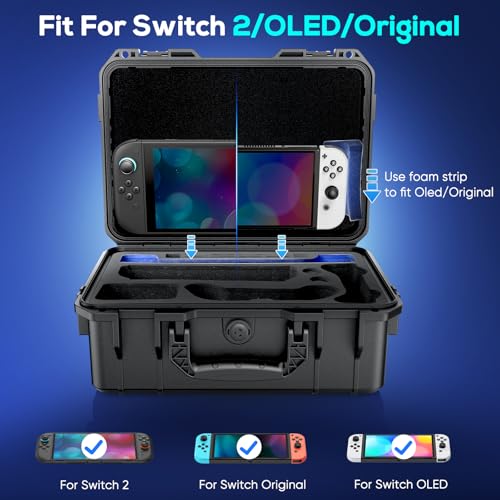 Image of Auarte [Super Hard] Carrying Case for Nintendo Switch 2 / OLED /Switch 1, All in One Professional Waterproof Travel Storage Bag for Switch 2 Console, Pro Controller & Accessories
