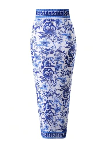 WDIRARA Women's Plus Size Cover Up Boho Floral Beach Skirt Wrap Beach Sarong Coverups2