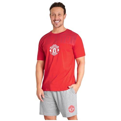 Manchester United F.C. Mens Pajamas Set, Breathable 2 Piece Short Lounge Wear - Gifts for Men