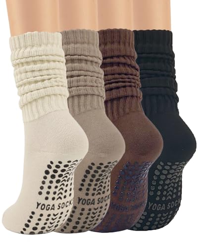 Grip Pilates Socks for Women, Non Slip Yoga Slouch Scrunch Socks with Grips for Barre Ballet Workout Hospital