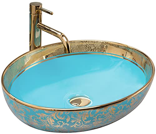 Rea LAVABO DE ENCIMERA Margot Oro/Azul Lavabo de baño 520 x 400 x 135 mm Cerámica (oro)
