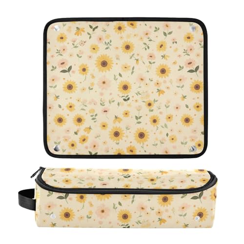 Estuche de viaje portátil Tiny Peach Sunflowers 2 en 1 para plancha rizadora y accesorios de cuidado del cabello miniatura 3