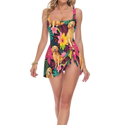 Maillot de bain femme rembourré 1 pièce imprimé tropical chic et doré