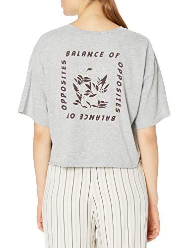 Rvca Women's Forest Flower Short Sleeve Crew Neck Cropped T-Shirt, Heather Grey, M #TOP1