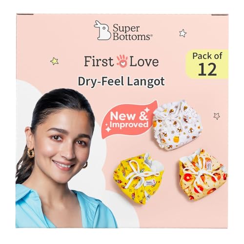 Image of SuperBottoms DryFeel Baby Langot 0-6 months l Organic Cotton Modern Baby Nappy l Mess-free Langot with Gentle Elastics l Super DryFeel Top Layer l Diaper-free Time Essential | 12 Pack