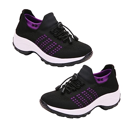 Chaussures en maille tricotée compensées pour femmes à volants noirs élégants