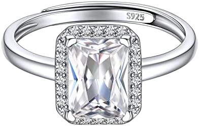 925 Sterling Silver Simulated Birthstone Square Rings Promise Wedding Ring for Women Birthday Jewelry(with Gift Box)