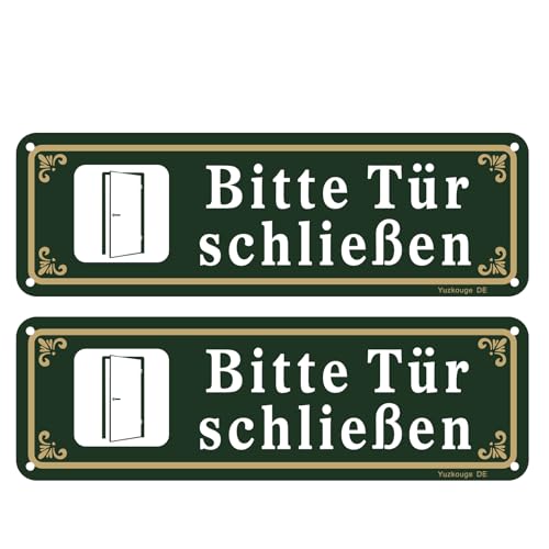 Bitte Tür schließen Schild, 25 x 8 cm. Bitte schließen Sie die Tür Aluminium Außenschild mit vorgebohrtem Loch für einfache Montage, Kamera - Abschreckung. Packung enthält 2 Stücke.