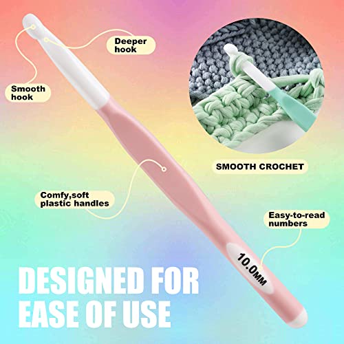 Image of Large Sizes Crochet Hooks 8mm, 10mm, 12mm, 15mm Rubber Handle Crochet Hook 4PCS- Ergonomic Handle Crochet Hooks Weaving Tools for Knitting Blankets, Shawl and Carpet (Multicolor 4pcs)