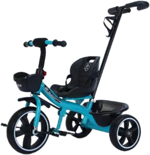 三輪車 はしご付きベビーカー 2?7歳 子供用自転車 ランニングバイク 組み立て簡単 発泡車輪付き自転車 おもちゃ ギフト 乗用玩具 組み立て簡単 乗り物 コントロールレバー付き アウトドア 屋内外 (Blue)