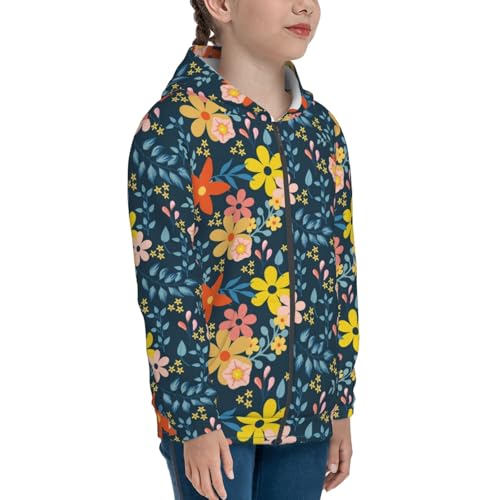 Blue Floral Kid Hoodies Boys Zip Up Sweatshirts Girls Pullover with Pocket4