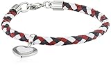 Damenarmband aus Edelstahl, geflochtenem Leder und Herzanhänger