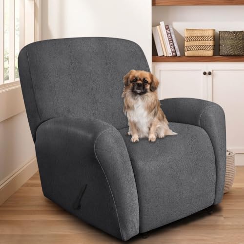 Image of ANARACHON Leather Like Recliner Chair Covers Heavy Duty, 4 Pieces Recliner Cover for Recliner Chair, Leather Cover for Recliner slipcovers Washable for Pets (256Dark Gray)