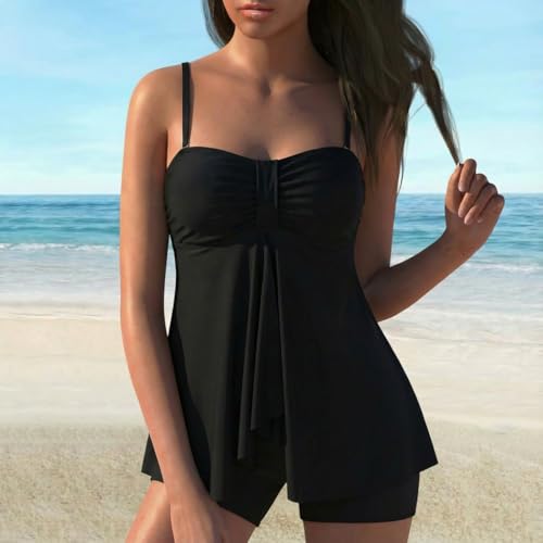 Image of Hilor Women's Flyaway Tankini Top Bandeau Swimsuit Flowy Bathing Suit Tummy Control Swimwear