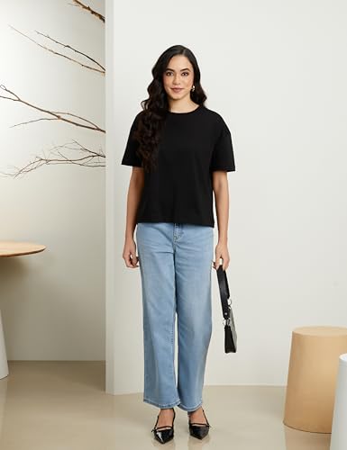 Image of Symbol Premium Women Super Soft Cotton Round Neck Solid T-Shirt (Stylish | Oversized Fit) (Available in Plus Sizes)