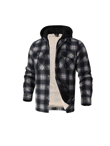 Image of Yasumond Mens Hoodies Fleece Jacket Plaid Flannel Heavy Sherpa Lined Hooded Zip Up Warm Winter Coats Big Tall