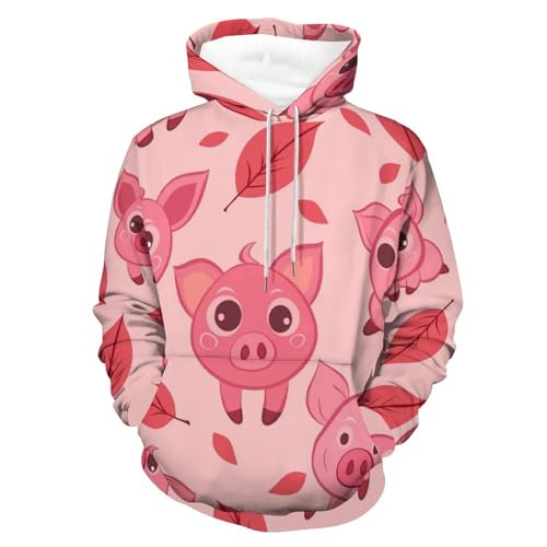 Sweat à capuche Feuille de Cochon Cartoon pour homme et femme, pull manches longues noir taille S