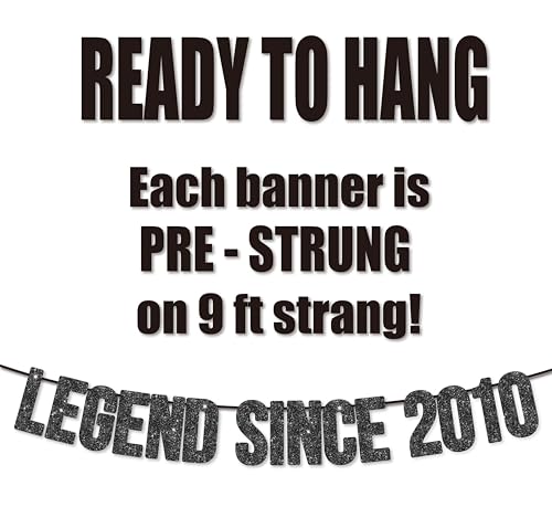 Image of Pre-Strung Legend Since 2010 Banner for 15th Birthday Party Decoration,Happy 15th Men Women Birthday Party Banner,Handmade - Black