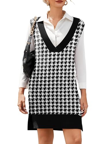 HOTOUCH Women's V Neck Sweater Vest Dress Oversized Sleeveles Casual