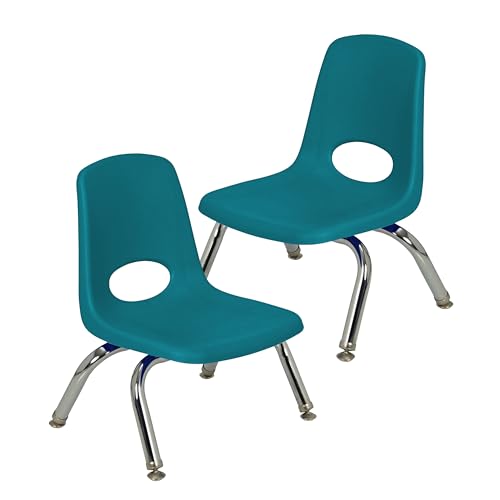 Image of FDP 8 inch School Stack Chair,Stacking Student Seat with Chromed Steel Legs and Swivel Glides for Daycare, Preschool and Homeschool - Teal (2-Pack), 15408-TL