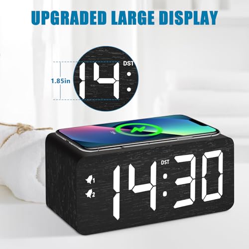 Urayco Wood Digital Alarm Clock With 10W Fast Wireless Charger thumb #1