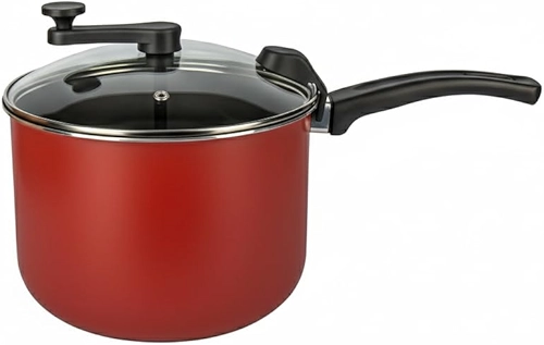 Pipoqueira Antiaderente 4,5L Giratória – Tampa de Vidro e Cabo Ergonômico – Pipoca Caseira Sem Queimar (Vermelho)