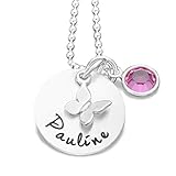 Kinderkette Mädchen Halskette Mädchen Silber Gravur Geschenk personalisiert SPRINGTIME 925 Silberkette Kinderschmuck Schmetterling Kristallstein