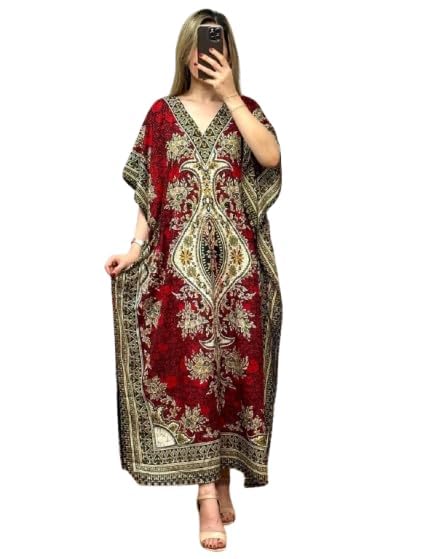 cigain Women's Kaftan Dress – Bohemian Printed V-Neck Long Maxi Caftan with Loose Fit & Elegant Design (Kaftan-Kurti)-picture-32