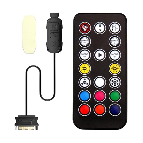 Controlador ARGB con mando a distancia – Binghe 5 V 3 pines – Iluminación RGB Personalizable a través de Mando a Distancia 14 Teclas – Compatible con Ventiladores Carcasa PC y Tiras LED – Efectos