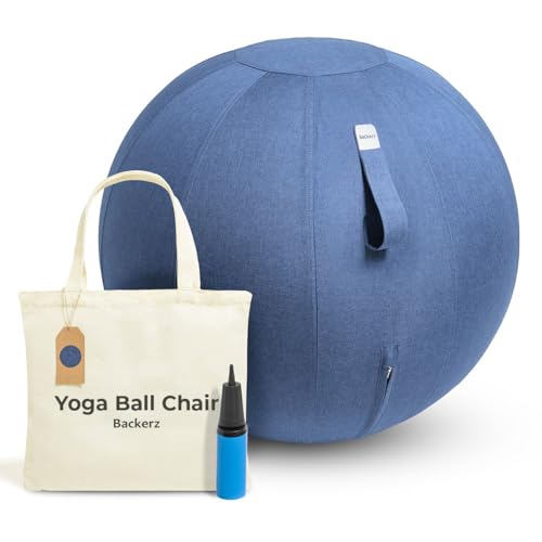 Image of Backerz Balance Ball Chair for Office & Home - Ergonomic Exercise Ball for Posture & Back Pain Relief, Yoga Ball Chair - Sitting Ball with Washable Linen Cover