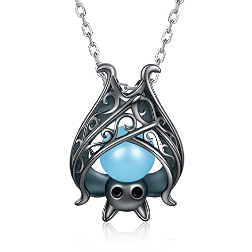Cute Bat Necklace Sterling Silver Glowing in The Dark Animal Pendant Little Witchy Halloween Jewelry Gift for Women